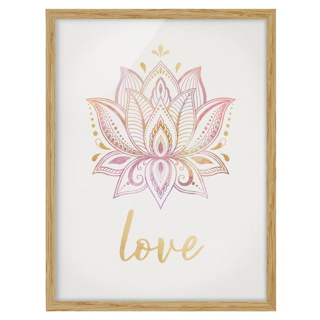 Wanddeko Flur Lotus Illustration Love gold rosa