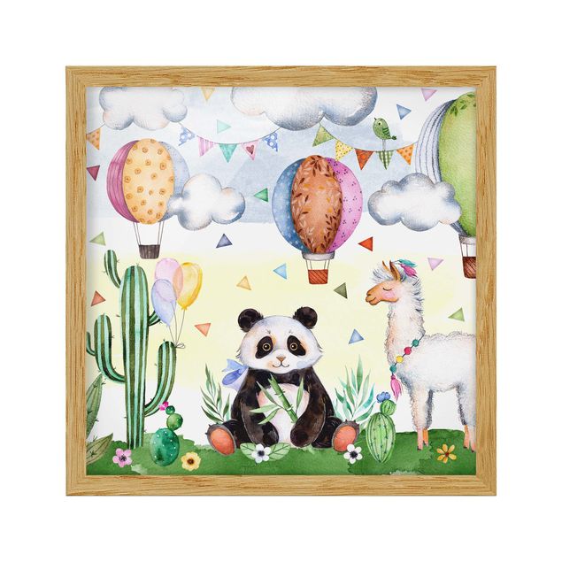 Wanddeko Babyzimmer Panda und Lama Aquarell