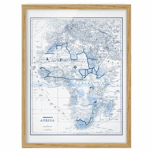 Wanddeko Flur Karte in Blautönen - Afrika