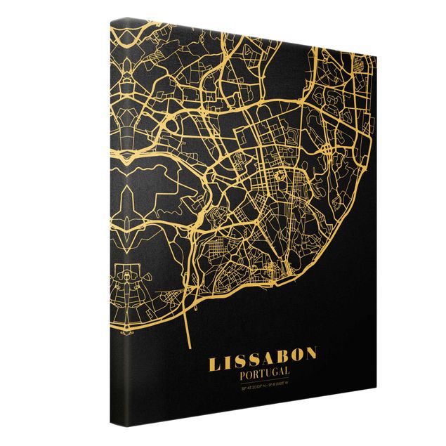Wanddeko über Sofa Stadtplan Lissabon - Klassik Schwarz