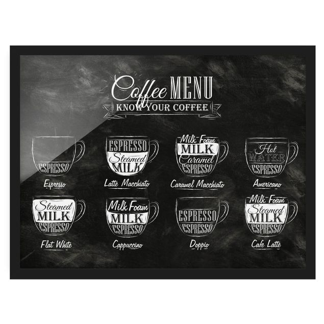 Wanddeko schwarz-weiß Kaffeesorten Kreidetafel