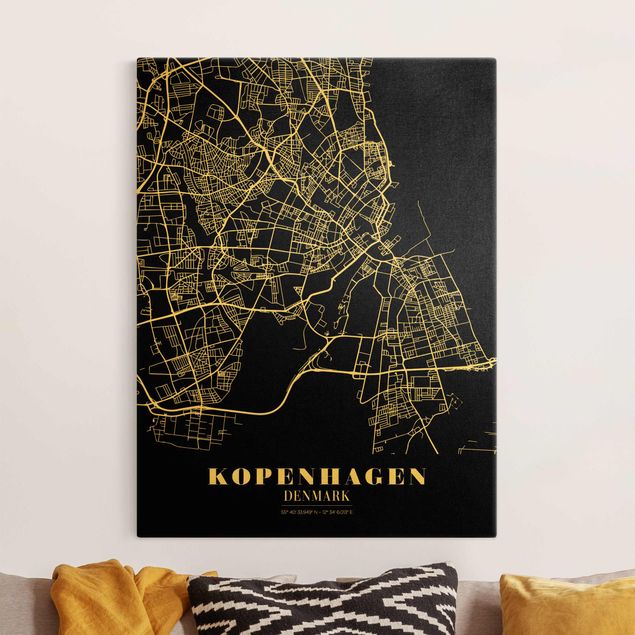 Wanddeko Wohnzimmer Stadtplan Kopenhagen - Klassik Schwarz