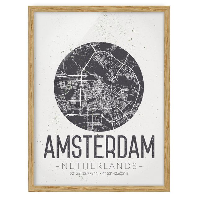 Wanddeko grau Stadtplan Amsterdam - Retro