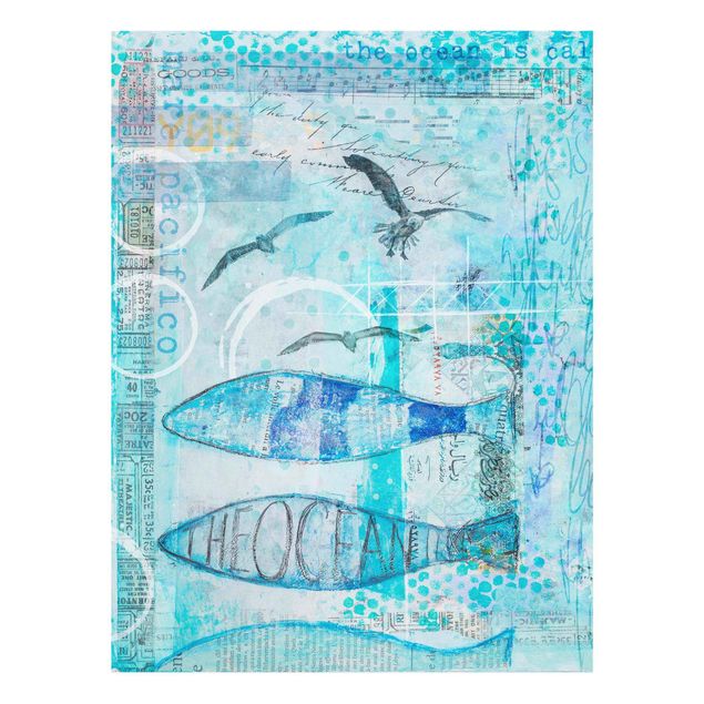 Wanddeko Esszimmer Bunte Collage - Blaue Fische