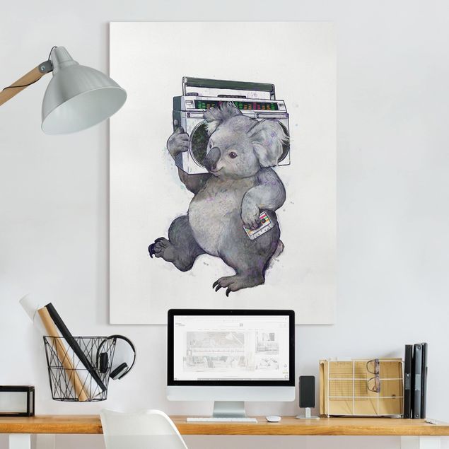 Wanddeko Esszimmer Illustration Koala mit Radio Malerei