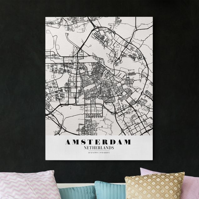 Wanddeko Wohnzimmer Stadtplan Amsterdam - Klassik