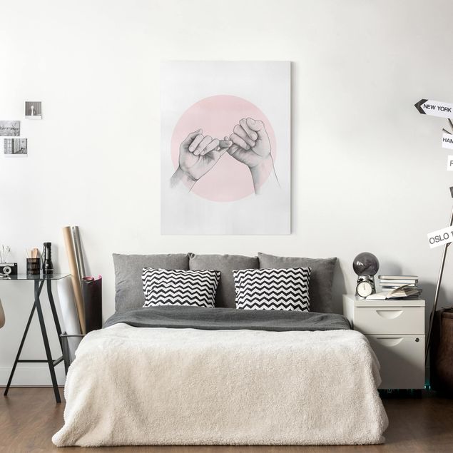 Wanddeko Wohnzimmer Illustration Hände Freundschaft Kreis Rosa Weiß