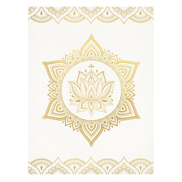 Wanddeko Esszimmer Mandala Lotus Illustration Ornament weiß gold