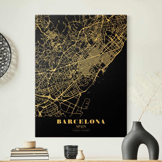Wanddeko Esszimmer Stadtplan Barcelona - Klassik Schwarz