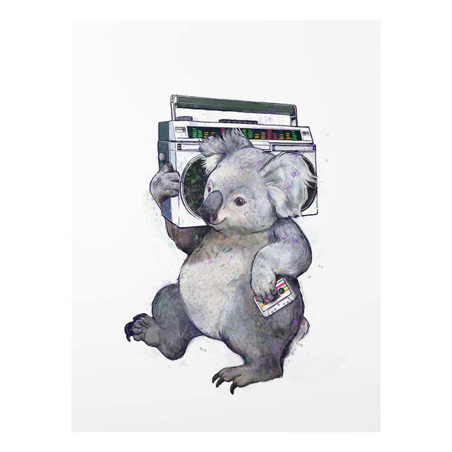 Wanddeko grau Illustration Koala mit Radio Malerei