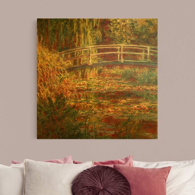 Wanddeko Wohnzimmer Claude Monet - Seerosenteich und japanische Brücke (Harmonie in rosa)