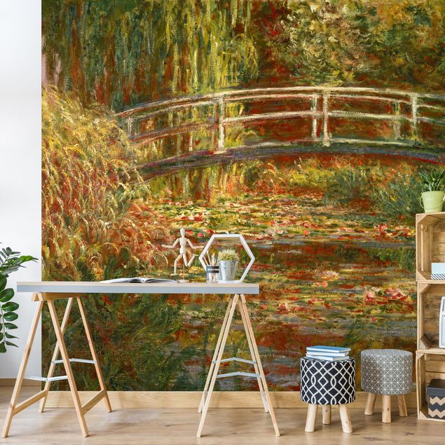 Wanddeko Wohnzimmer Claude Monet - Seerosenteich und japanische Brücke (Harmonie in rosa)
