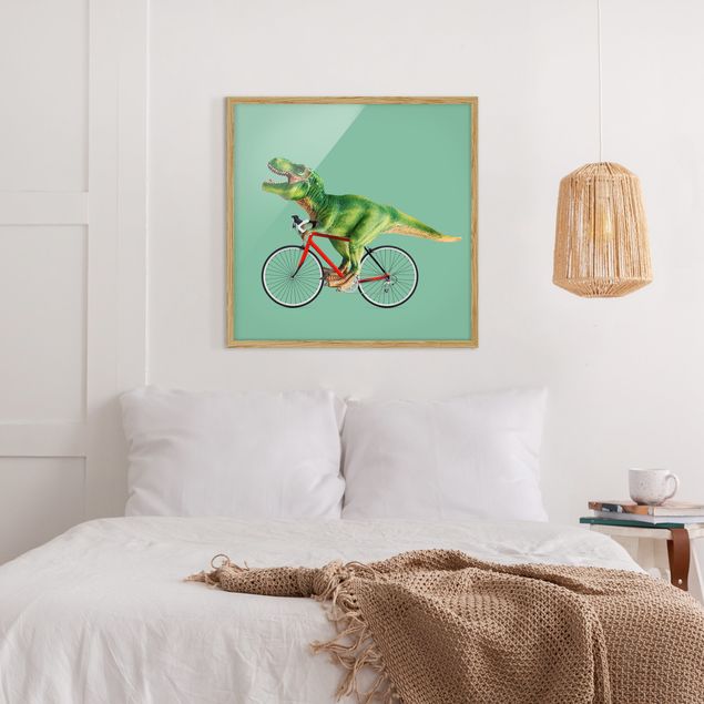 Wanddeko Schlafzimmer Dinosaurier mit Fahrrad