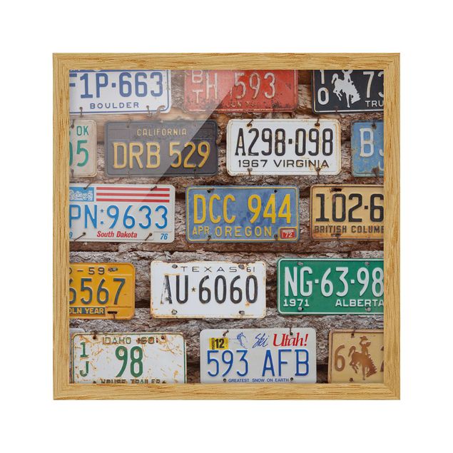 Wanddeko Esszimmer Amerikanische Nummernschilder auf Holz