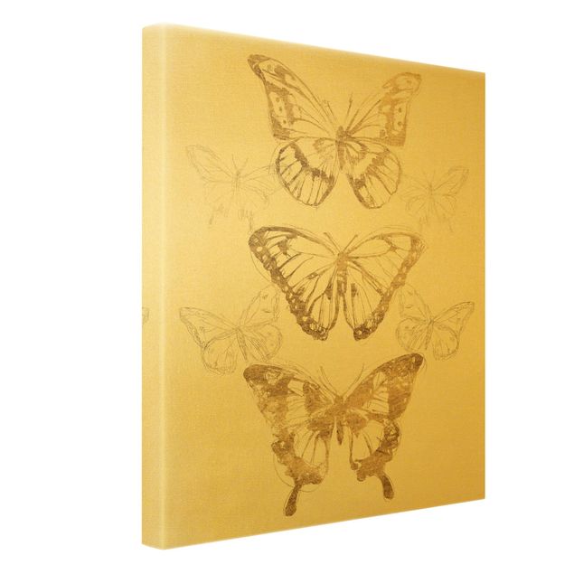 Wanddeko über Sofa Schmetterlingskomposition in Gold II
