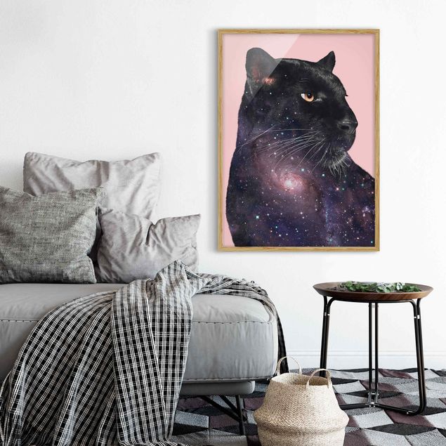 Wanddeko Wohnzimmer Panther mit Galaxie