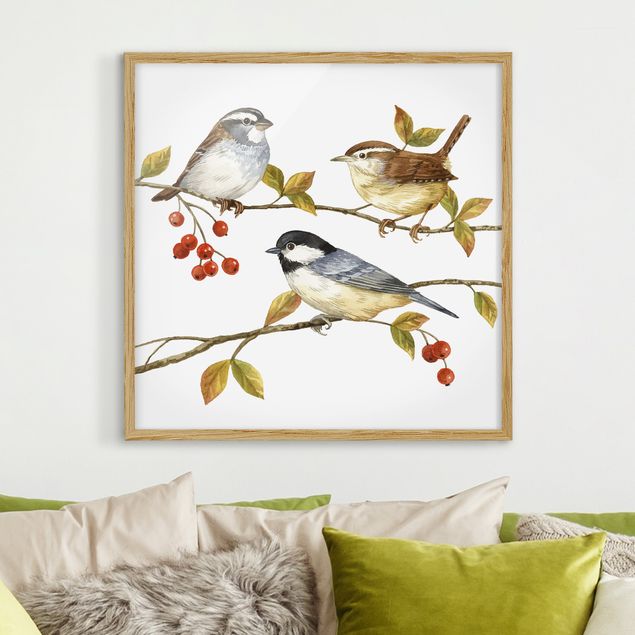 Wanddeko Wohnzimmer Vögel und Beeren - Meisen