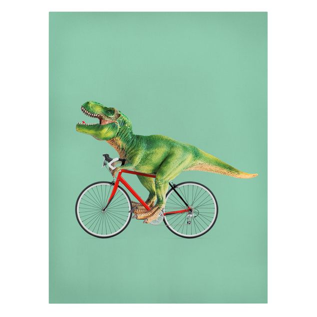Wanddeko Esszimmer Dinosaurier mit Fahrrad