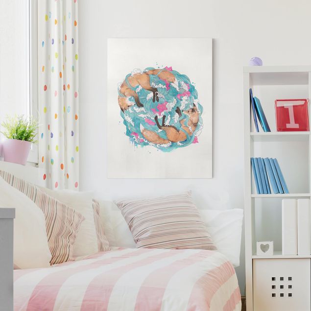 Wanddeko Schlafzimmer Illustration Füchse und Wellen Malerei