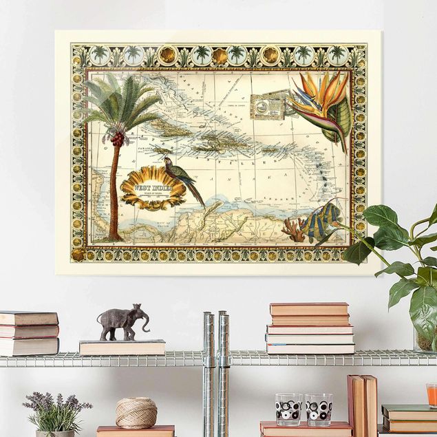Wanddeko Jugendzimmer Vintage Tropische Landkarte West Indien