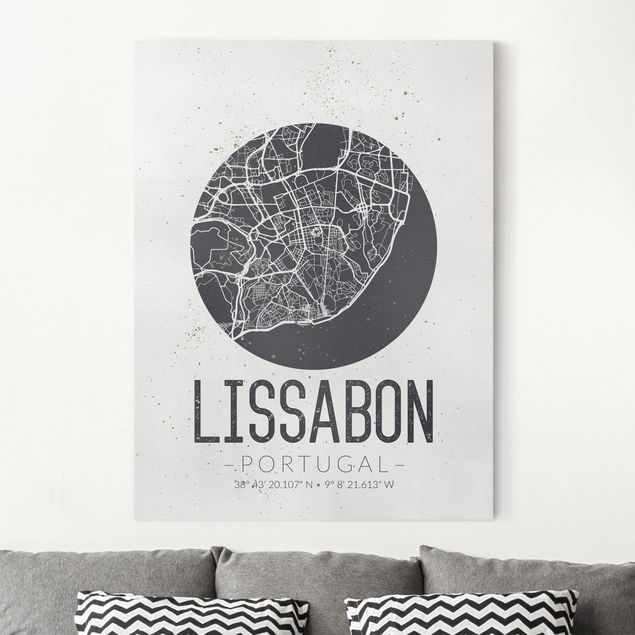 Wanddeko Wohnzimmer Stadtplan Lissabon - Retro