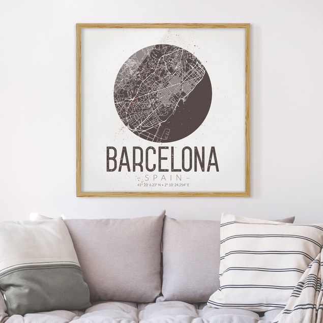 Wanddeko Wohnzimmer Stadtplan Barcelona - Retro