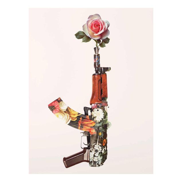 Wanddeko Wohnzimmer Waffe mit Rose