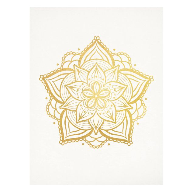 Wanddeko Esszimmer Mandala Blüte Illustration weiß gold
