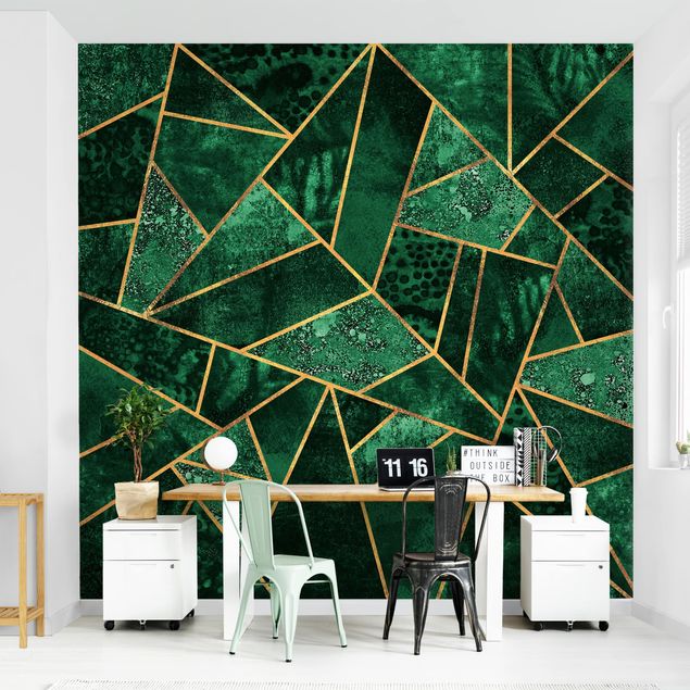 Wanddeko Schlafzimmer Dunkler Smaragd mit Gold
