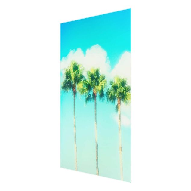Wanddeko über Sofa Palmen vor Himmel Blau