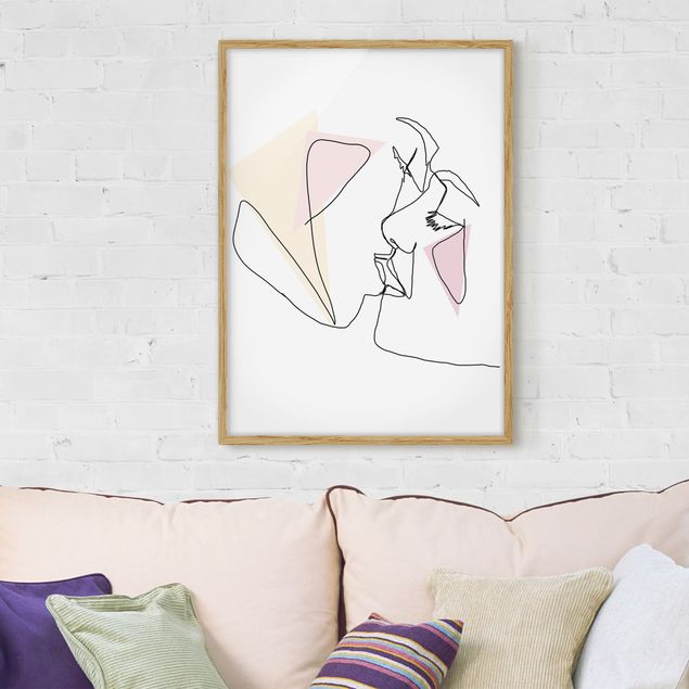 Wanddeko Wohnzimmer Kuss Gesichter Line Art