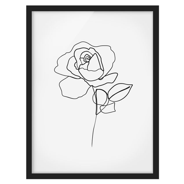 Wanddeko Esszimmer Line Art Rose Schwarz Weiß