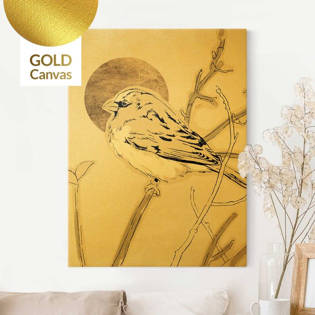 Wanddeko Schlafzimmer Vogel vor goldener Sonne IV