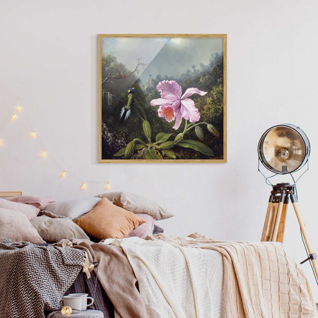 Wanddeko Schlafzimmer Martin Johnson Heade - Stillleben mit Orchidee und zwei Kolibris