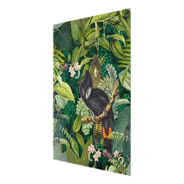 Wohndeko Pflanzen Bunte Collage - Kakadus im Dschungel