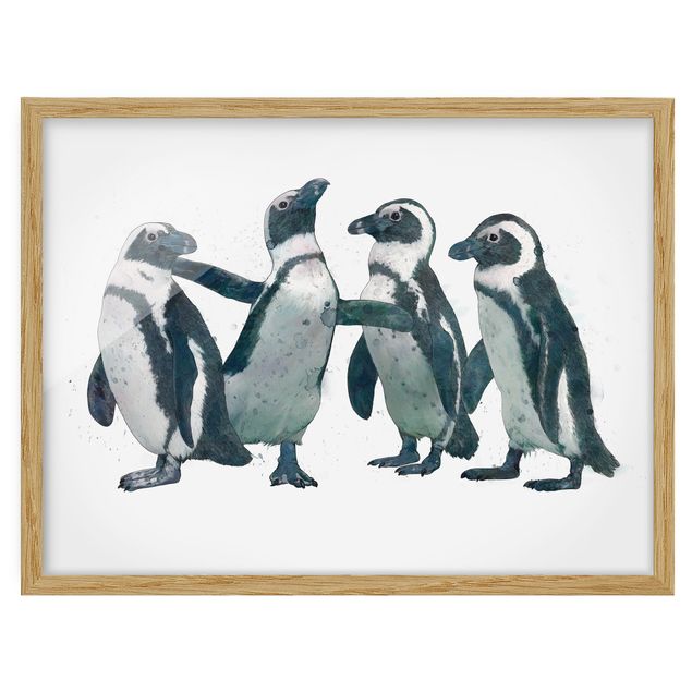 Wanddeko Esszimmer Illustration Pinguine Schwarz Weiß Aquarell