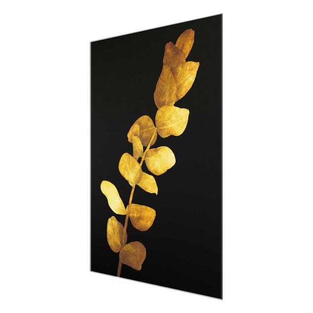 Wanddeko Büro Gold - Eukalyptus auf Schwarz
