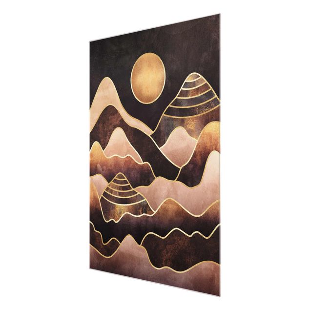 Wanddeko Büro Goldene Sonne abstrakte Berge