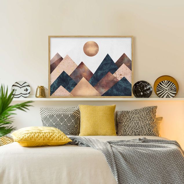 Wanddeko Schlafzimmer Geometrische Berge Bronze