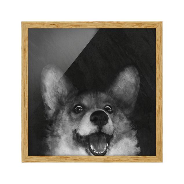 Wanddeko Esszimmer Illustration Hund Corgi Malerei Schwarz Weiß
