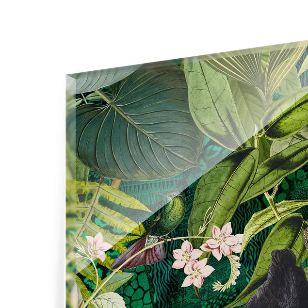 Wanddeko Treppenhaus Bunte Collage - Kakadus im Dschungel