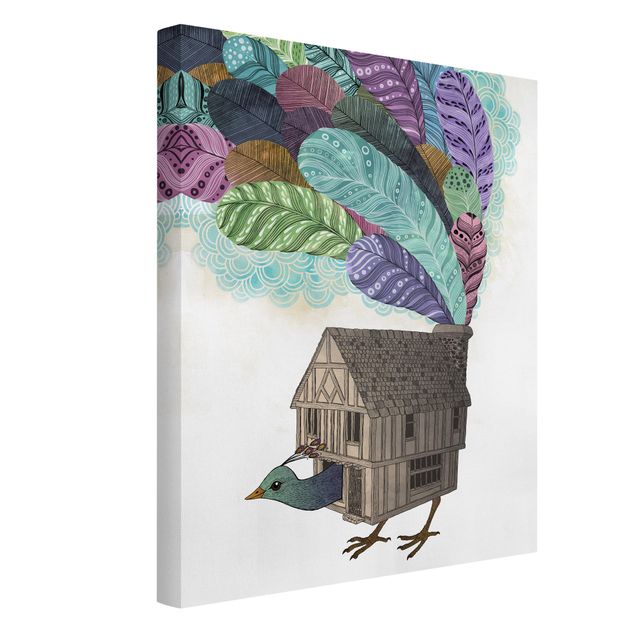 Wanddeko Flur Illustration Vogel Haus mit Federn