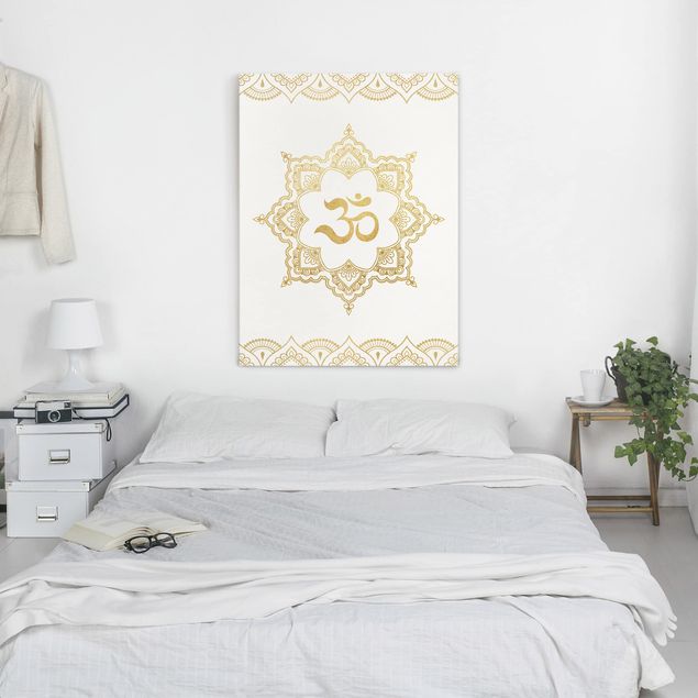 Wanddeko Schlafzimmer Mandala OM Illustration Ornament weiß gold
