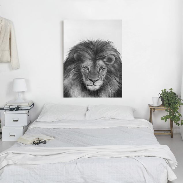 Wanddeko Schlafzimmer Illustration Löwe Schwarz Weiß Malerei