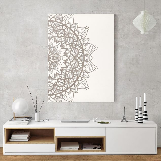 Wanddeko Schlafzimmer Mandala Illustration shabby beige weiß
