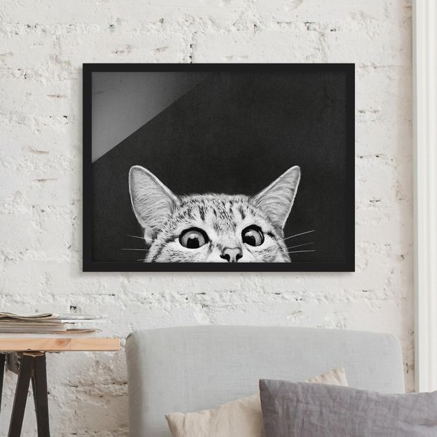 Babyzimmer Deko Illustration Katze Schwarz Weiß Zeichnung