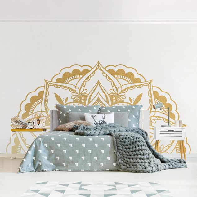 Wanddeko Wohnzimmer Mandala Blume Halbkreis gold weiß