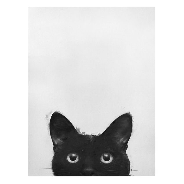 Leiwandbild Katze Illustration Schwarze Katze auf Weiß Malerei