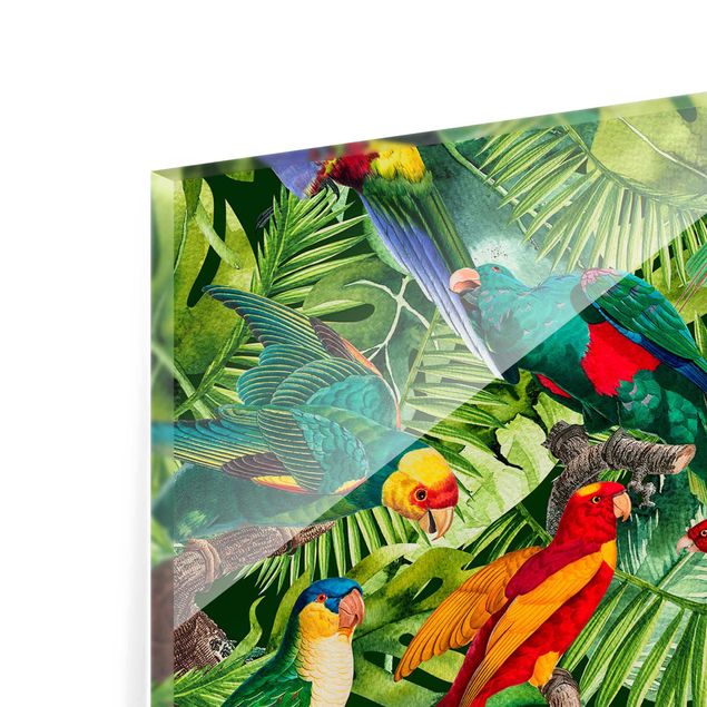 Wanddeko Treppenhaus Bunte Collage - Papageien im Dschungel
