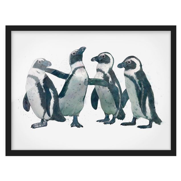 Wanddeko Esszimmer Illustration Pinguine Schwarz Weiß Aquarell